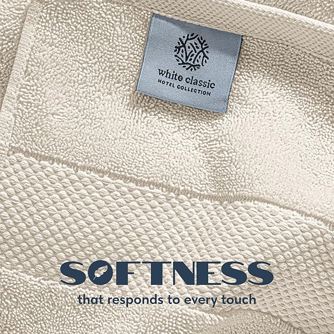 White Classic Luxury Bath Towels Set of 4 Large - 700 GSM Cotton Ultra Soft Bath Towels 27x54 | Highly Absorbent and Quick Dry | Hotel Towels for Bathroom Luxury, Plush Shower Towels, Ivory