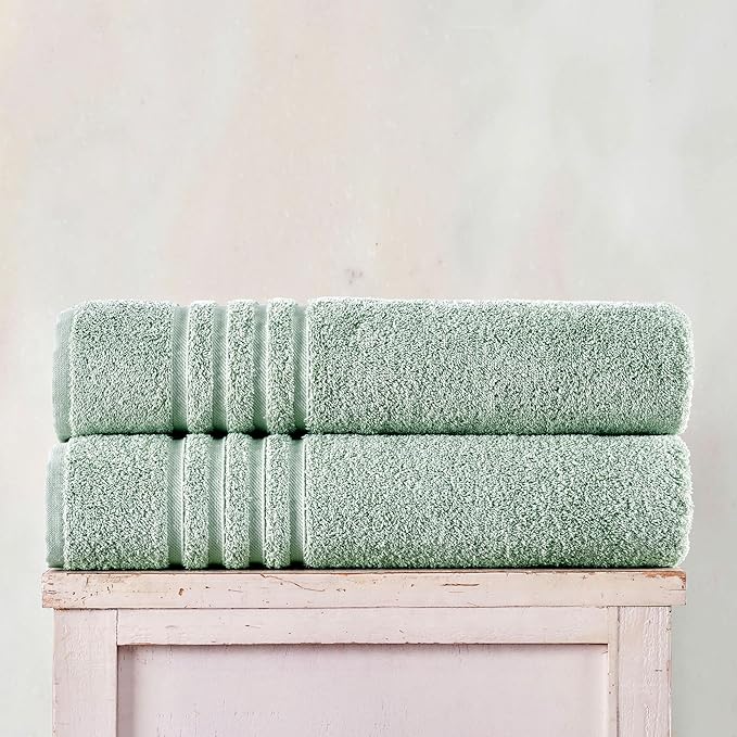 Hawmam Linen Jumbo Large Bath Sheets Towels 2 Pack Soft and Absorbent, Premium Quality 100% Cotton Towels (Light Green, Bath Sheet)