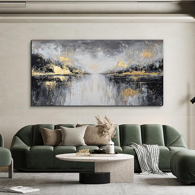 YISXINOAG Modern Canvas Wall Art Large Abstract Wall Decor Large Wall Art for Living Room Black and Gold Canvas Prints Abstract Art Modern Home Decor on Bedroom Ready to Hang Size 29"X58"