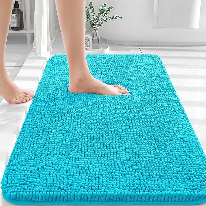 OLANLY Bathroom Rugs 30x20, Extra Soft Absorbent Chenille Bath Rugs, Rubber Backing Quick Dry, Machine Washable Bath Mats for Bathroom Floor, Tub and Shower, Home Decor Accessories, Aqua Sky
