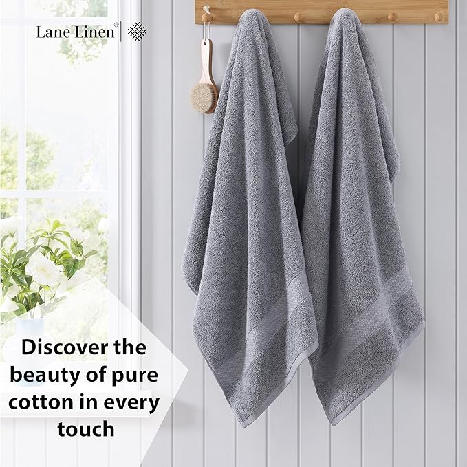 LANE LINEN 100% Cotton Oversized Bath Towels Set of 2 (35"x66") - Ring Spun Cotton Oversized Towels - Quick Dry, Soft & Absorbent Extra Large Bath Towel Set - Dorm Essentials for Girls - Space Grey