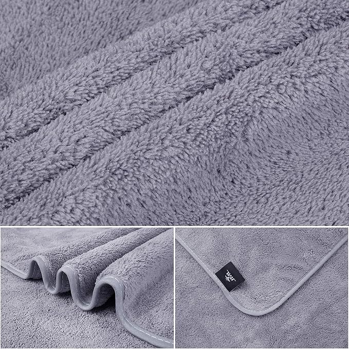 JML Extra Large Bath Towels, 2 Pack, 30"x60" - 350GSM, Fleece Towel Set - Oversized, Soft, Absorbent, Lint Free, No Fading, Perfect for Bathroom, Shower, Suana, Gym, Pool, Hotel, SPA, Fleece Grey