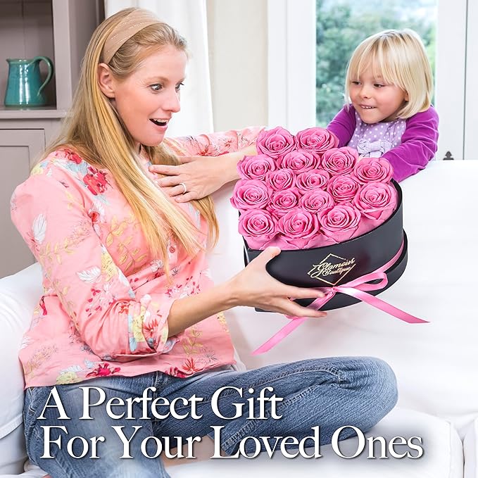 GLAMOUR BOUTIQUE 16 Flower Forever Heart Shape Box - Preserved Roses Gift for Her, Preserved Flowers, Pink