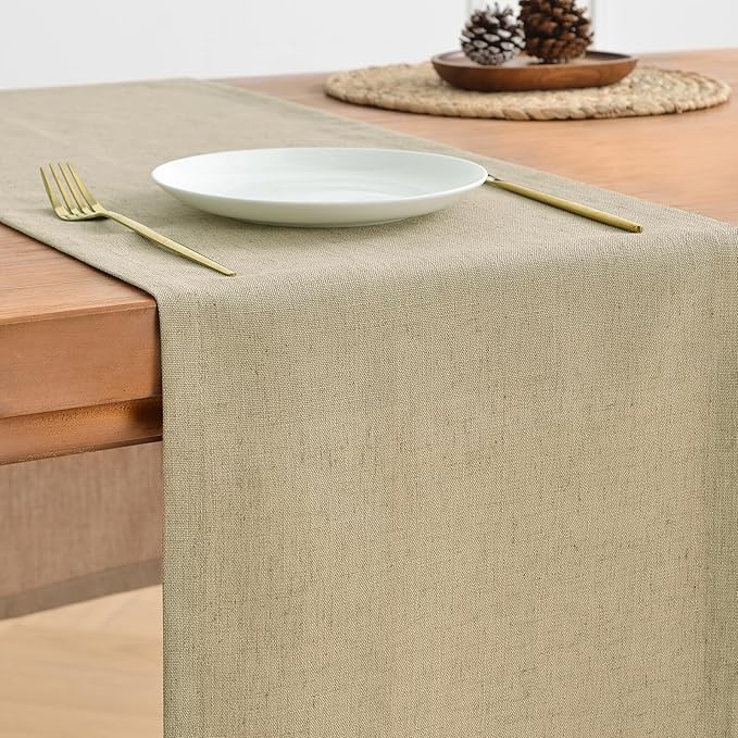 Wracra Linen Style Table Runner, Rustic Farmhouse Vintage Natural Table Runners 36 Inches Long, Handcrafted Table Runner for Fall, Winter - Everyday Use and Machine Washable