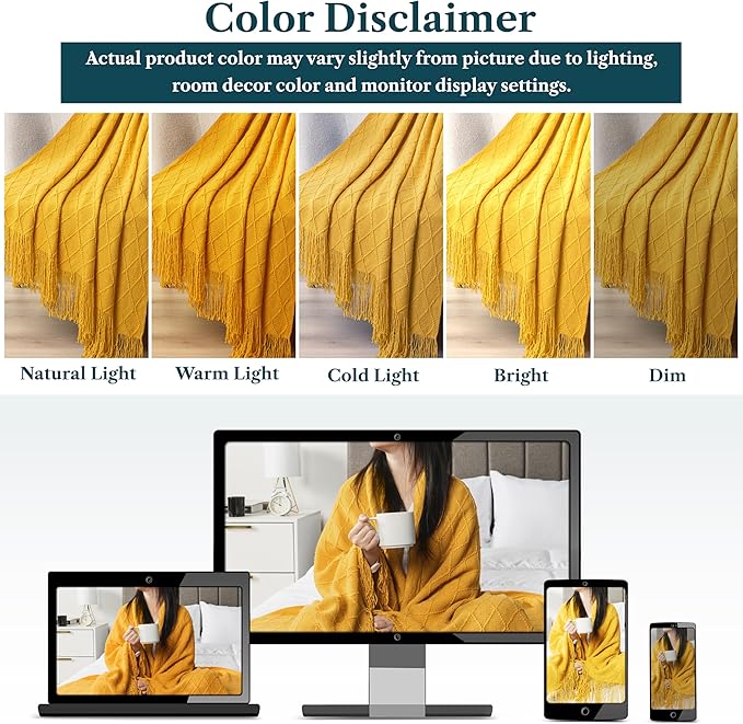 PAVILIA Mustard Yellow Knit Throw Blanket for Couch, Twin Bed, Soft Knitted Farmhouse Sofa Throw for Living Room, Lightweight Decorative Fall Blanket for Chair, Outdoor Textured Boho Blanket, 60x80