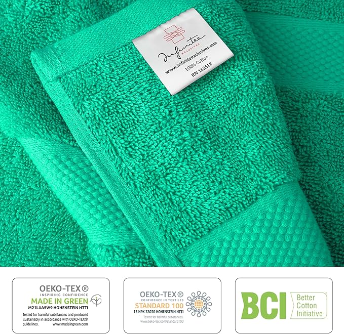 Infinitee Xclusives Luxury 100% Cotton Towel Set – 8 Piece Bathroom Towel Set (2 Bath Towels, 2 Hand Towels, 4 Washcloths) – Soft & Absorbent Towels for Bathroom (Vivid Green)