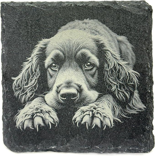 Cocker Spaniel Laser Engraved Slate Coaster Set of 4