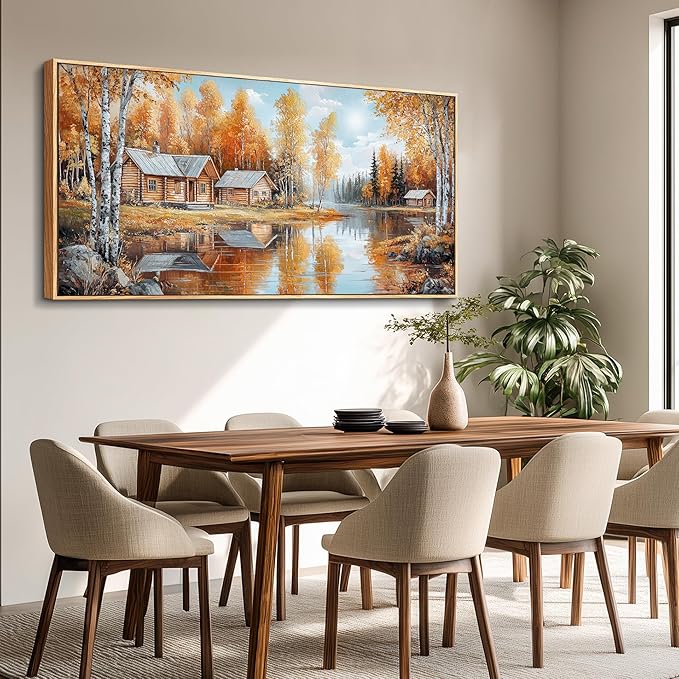 QIYILEXWART Canvas Wall Art For Living Room Large Wall Decor For Office Bedroom Decorations Forest Cabin Landscape Pictures Farmhouse Painting Artwork Room Wall Mural Aesthetic Home Decor 30x60 In