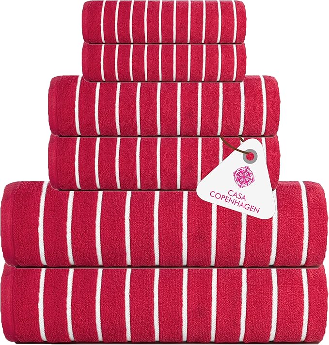 CASA COPENHAGEN Ecstatic 6 Pieces Towel Set- Pink, 600 GSM 2 Bath Towel 2 Hand Towel 2 Washcloth, Designed in Denmark Made of Soft Egyptian Cotton for Bathroom, Kitchen & Shower.