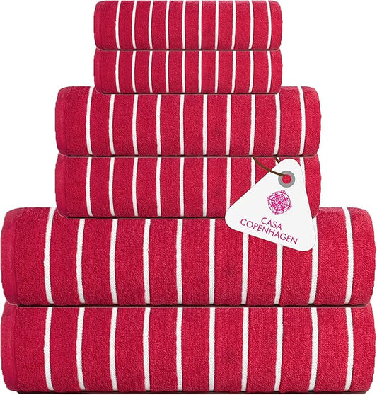 CASA COPENHAGEN Ecstatic 6 Pieces Towel Set- Pink, 600 GSM 2 Bath Towel 2 Hand Towel 2 Washcloth, Designed in Denmark Made of Soft Egyptian Cotton for Bathroom, Kitchen & Shower.