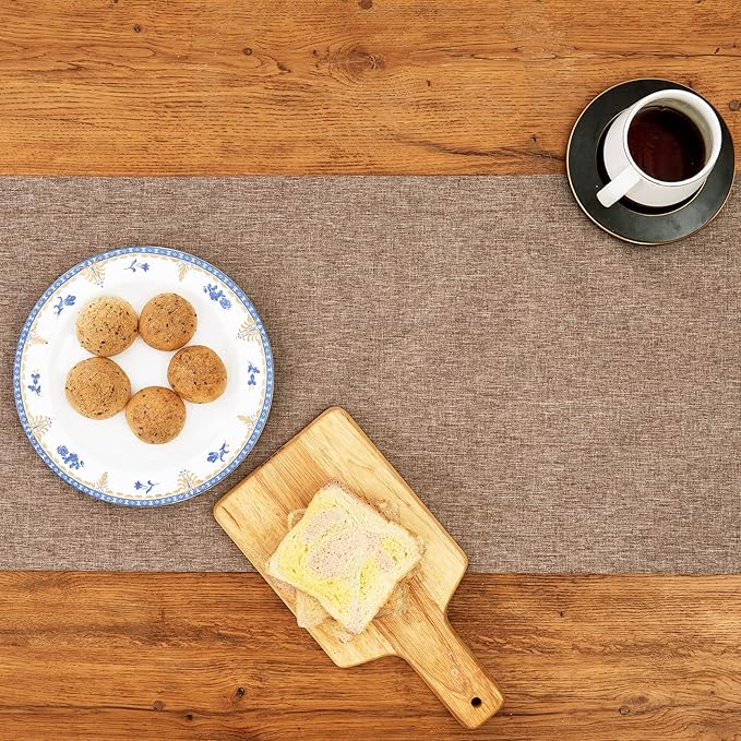 Mebakuk Linen Farmhouse Table Runner Large Burlap Style Soft and Waterproof Decorative Fabric Runner for Outdoor Wedding and Dinner (14 x 48 Inch, Flaxen)