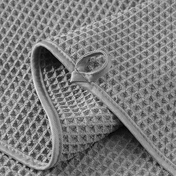 New Microfiber Waffle Bath Towels, 2 Pieces, Oversized, Soft, Absorbent, Fast Drying, Lint Free (Gray)