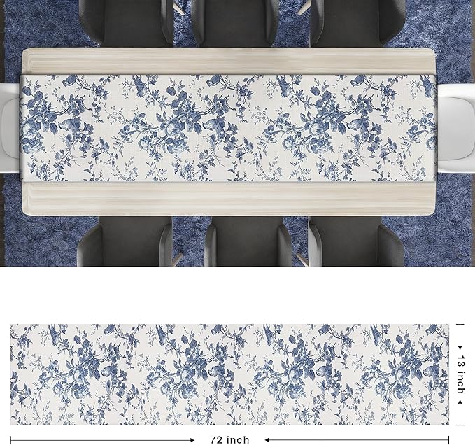 French Pastoral Flora Table Runner, Modern Art Farmhouse Runner 13x72 Inches Long for Dining Tables Decor, Party and Home Decoration
