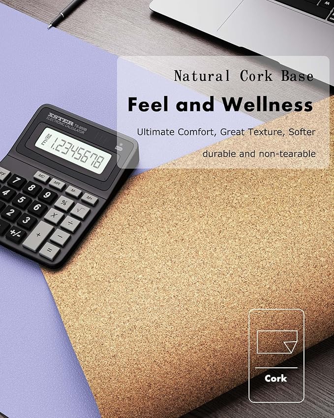 YSAGi Double-Sided Desk Mat, Eco Cork & Leather Desk Protector, Large Mouse Pad & Writing Pad for Office/Home (23.6"x13.7", Purple+Cork)