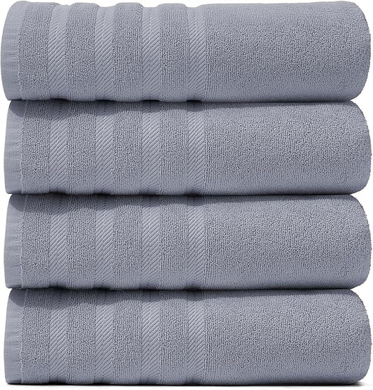 Hearth & Harbor Bath Towels for Bathroom - 100% Ring Spun Cotton Luxury Bathroom Towels - Soft & Highly Absorbent 4 Bath Towels, Stone Blue