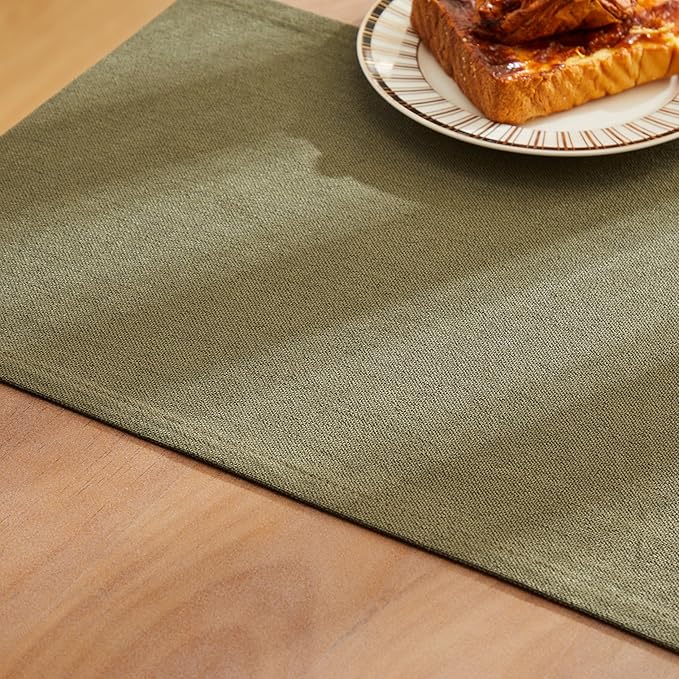 ZeeMart Rustic Cotton Linen Table Runner, 13x60 Inches Olive, Farmhouse Style Green Table Runners 60 Inches Long, Washable Kitchen Dining Table Decoration for Home Party Decor