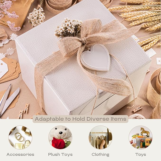 Set of 10 Gift Boxes for Presents (7.87 x 7.87 x 7.08 inch) - Ideal for Christmas, For Clothes, Bridesmaid Proposal - White Leather