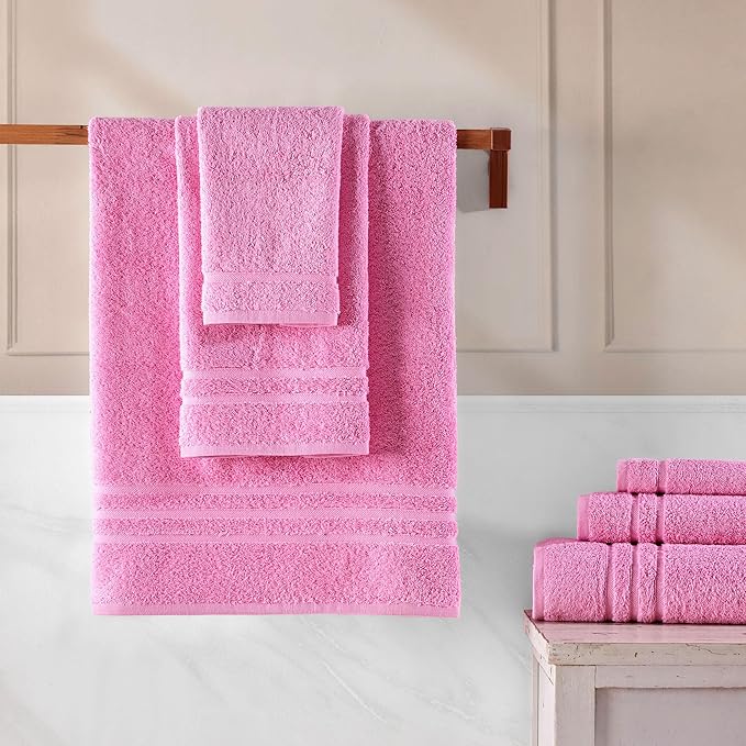 Hawmam Linen Pink 6 Piece Bath Towels Set for Bathroom Original Turkish Cotton Soft, Absorbent and Premium 2 Bath Towels, 2 Hand Towels, 2 Washcloths