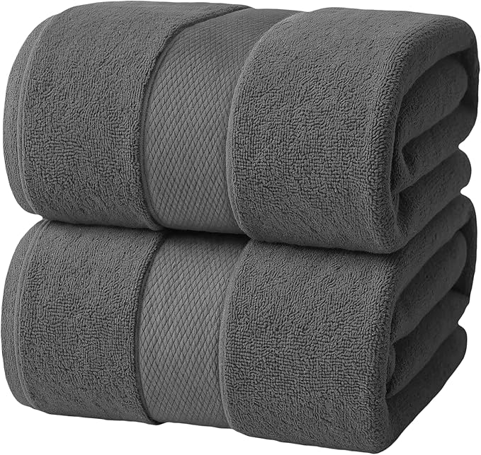 Infinitee Xclusives– Luxury Bath Sheets Towels – 2 Pack 600 GSM (35X70 Inches)– 100% Ring Spun Cotton Large Bath Towels for Bathroom (Shadow Grey, Bath Sheet Pack of 2)