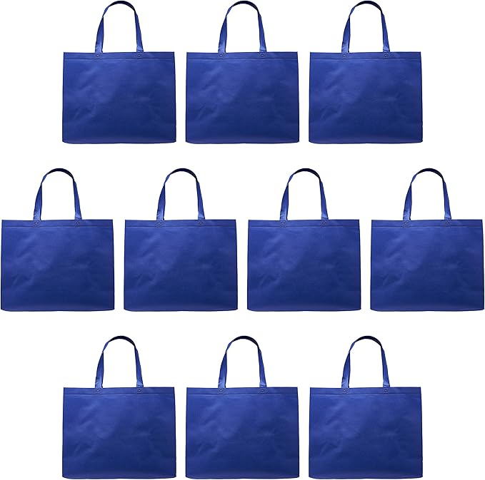 DISCOUNT PROMOS Jumbo Sized Tote Bags Set of 10, Bulk Pack - Reusable Grocery Bags, Shopping Bags, Promotional Item Totes for Women - Blue