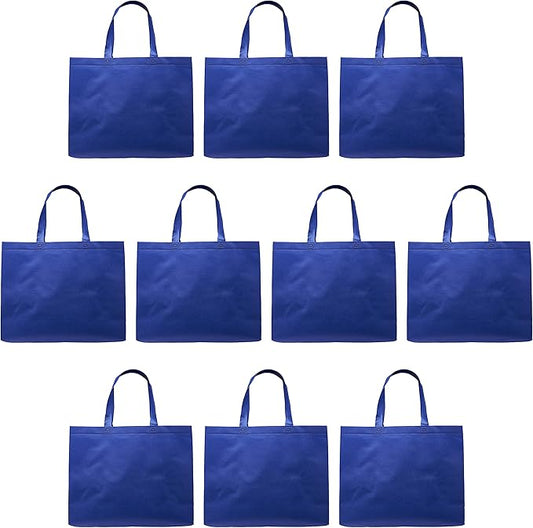 DISCOUNT PROMOS Jumbo Sized Tote Bags Set of 10, Bulk Pack - Reusable Grocery Bags, Shopping Bags, Promotional Item Totes for Women - Blue