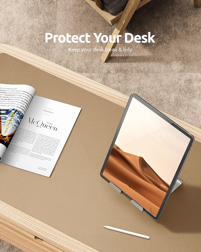 YSAGi Leather Desk Protector, Office Mat, Large Mouse Mat, Non-Slip PU Leather Blotter, Laptop Desk Pad, Waterproof Writing Pad for Office and Home (Latte, 31.5" x 15.8")