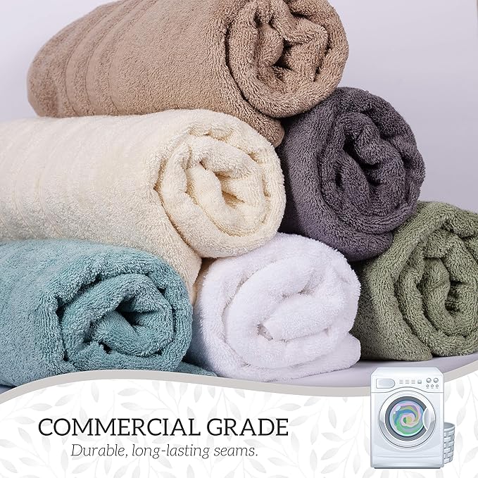 Luxury 8-Piece 100% American Combed Cotton Towel Set Includes 2 Extra Large Bath Towels, 2 Hand Towels, and 4 Washcloths Ringspun Cotton is Extra Absorbent and Super Soft (Green)
