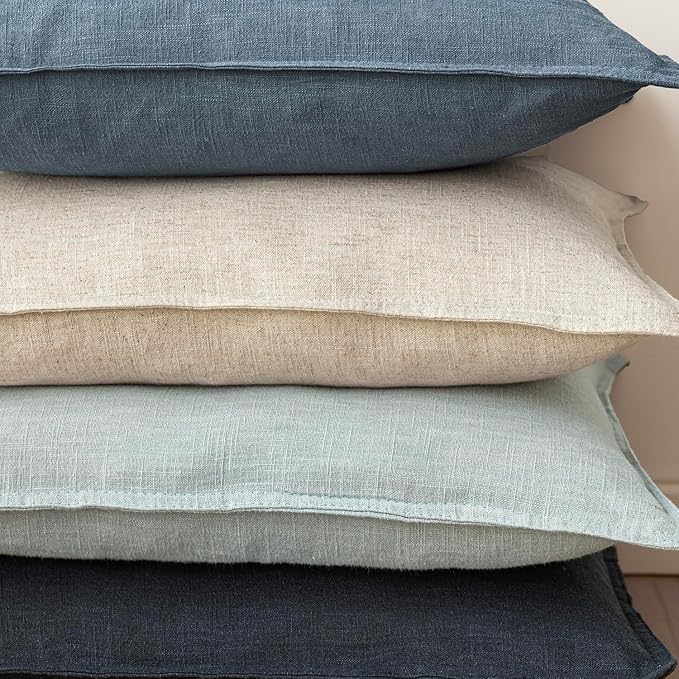 Foindtower Set of 2, Decorative Linen Soild Throw Pillow Covers Soft Accent Euro Cushion Case Boho Farmhouse Neutral Pillowcase for Couch Sofa Bedroom Living Room Home Decor 24 x 24 Inch Misty Blue