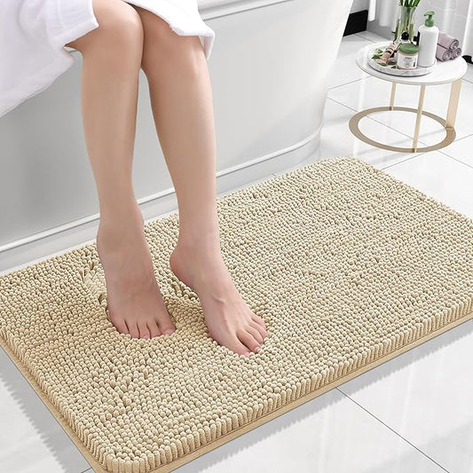 OLANLY Bathroom Rugs 24x16, Extra Soft Absorbent Chenille Bath Rugs, Rubber Backing Quick Dry, Machine Washable Bath Mats for Bathroom Floor, Tub and Shower, Home Decor Accessories, Beige
