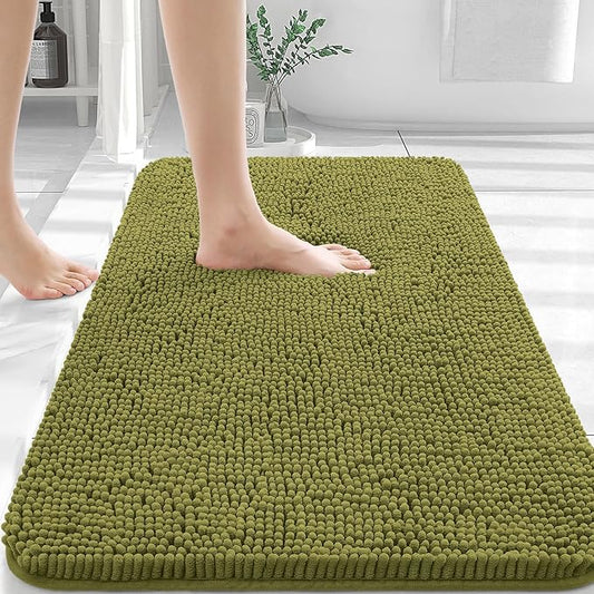 OLANLY Bathroom Rugs 36x24, Extra Soft Absorbent Chenille Bath Rugs, Rubber Backing Quick Dry, Machine Washable Bath Mats for Bathroom Floor, Tub and Shower, Home Decor Accessories, Willow Green