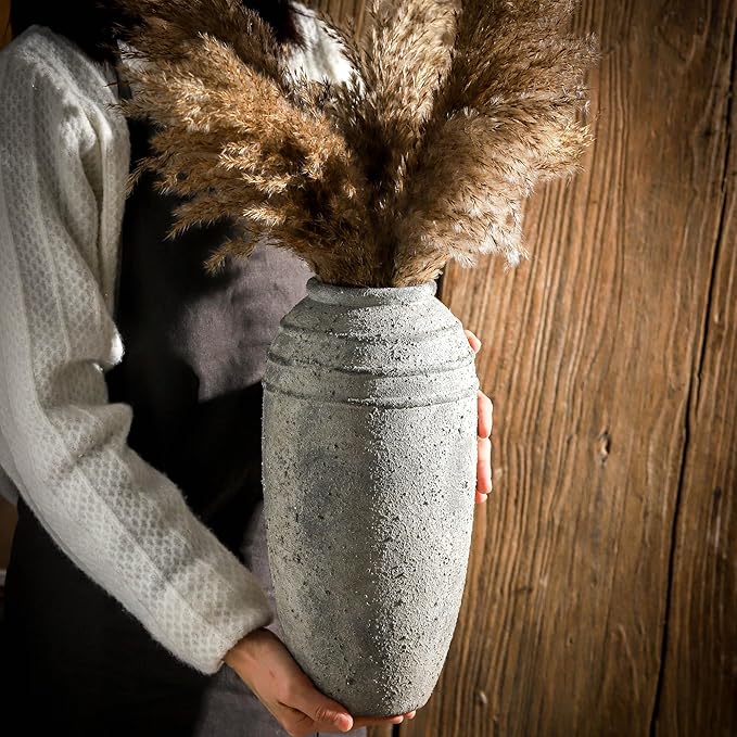 Large Ceramic Rustic Vase, 12.87 inch Tall Vintage Farmhouse Flower Pottery Vase for Home Decor, Living Room Shelf Decor,Enterway, Table Decoration