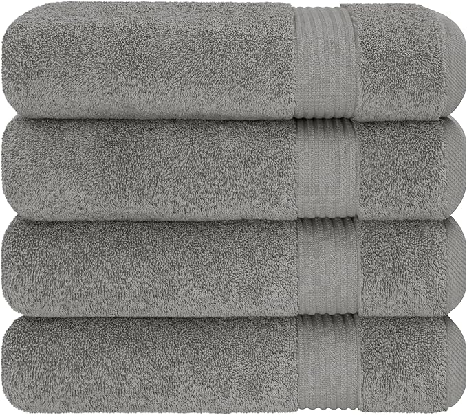 Cotton Paradise 4 Piece Turkish Bath Towels for Bathroom, Extra Large Soft Plush Towels Bathroom Set, Light Grey
