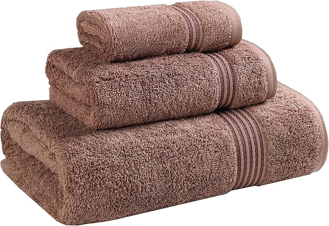 Superior Egyptian Cotton 3-Piece Towel Set, Basic Towels For Bathroom, Home Decor, Guest Bath, Shower, Apartment, Included 1 Face, 1 Hand, 1 Bath Towel, Washcloth, Quick Dry, Mocha