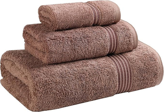 Superior Egyptian Cotton 3-Piece Towel Set, Basic Towels For Bathroom, Home Decor, Guest Bath, Shower, Apartment, Included 1 Face, 1 Hand, 1 Bath Towel, Washcloth, Quick Dry, Mocha