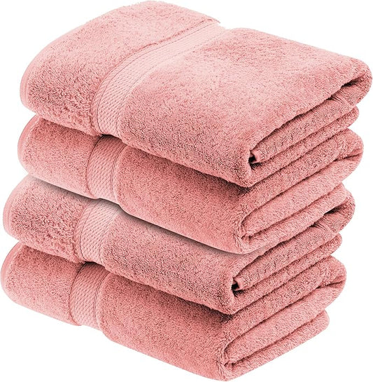 BNM Egyptian Cotton Heavyweight Towels, Ideal For Bathroom, Shower, Spa, 800 GSM Bath Towels, Highly-Absorbent, Luxury Bathroom Essentials, Soft Plush Home Basics, Bath Towel Set of 4, Tea Rose Pink