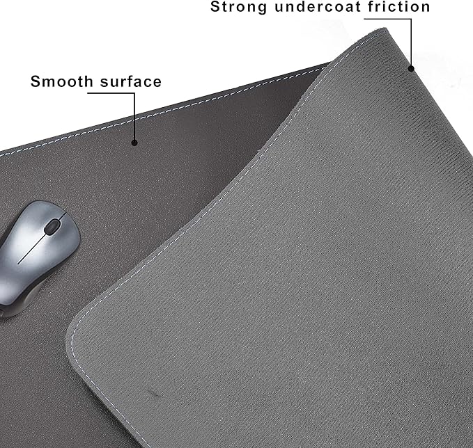 CENNBIE Desk Mat Pad Blotter Protector 47.2" x 19.6", PU Leather Desk Mat Laptop Keyboard Mouse Pad with Comfortable Writing Surface Waterproof (Grey)