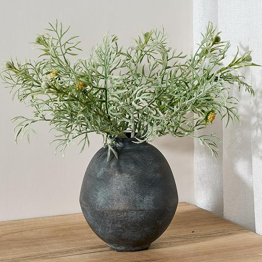 Ceramic Flower Vase, 6.22 Inch Rustic Farmhouse Vase Home Decor, Handcrafted Vintage Pottery Vase, Small Terracotta Vases for Living Room, Table, Shelf, Fireplace - Black Bronze