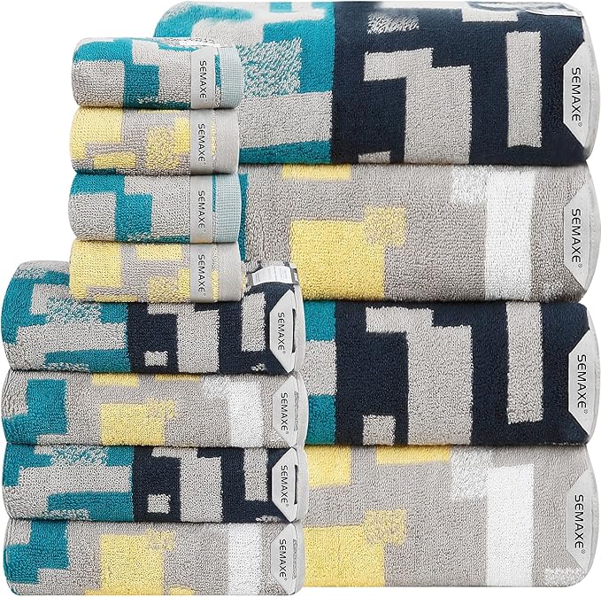 SEMAXE 12-Piece Family Bathroom Towel Set - 100% Cotton, 4 Bath Towels, 4 Hand Towels, 4 Washcloths, Ultra-Soft and Super Absorbent, Lighter Weight
