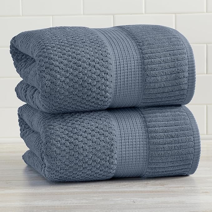 NY Loft 100% Cotton 2 Pack Bath Sheet Towel Set | Extra Large Oversize Bath Towels | Absorbent & Quick-Dry | Textured and Durable Cotton | Trinity Collection - Flint Stone