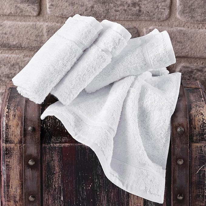 Hawmam Linen Luxury Cotton Washcloths 13x13 Inch - Large Hotel Spa Bathroom Face Towel | 12 Pack | White