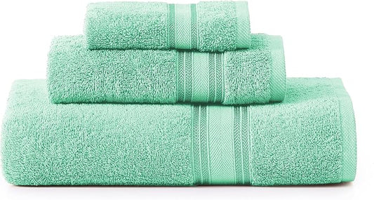 LANE LINEN Luxury Bath Towels Set - 3 Piece Set, 100% Cotton Bathroom Towels, Zero Twist, Quick Shower Towels, Absorbent Bath Towel, Super Soft, 1 Bath Towel, 1 Hand Towel, 1 Wash Cloths - Aqua Sky