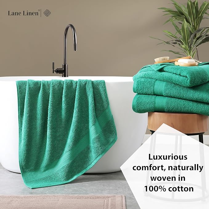 LANE LINEN 100% Cotton Bath Towels Pack of 4 (28"x54") - Ring Spun Mercerized Cotton Bathroom Towel Set - Quick Dry, Soft & Absorbent Large Bath Towels - Holds Well After Multiple Washes - Emerald