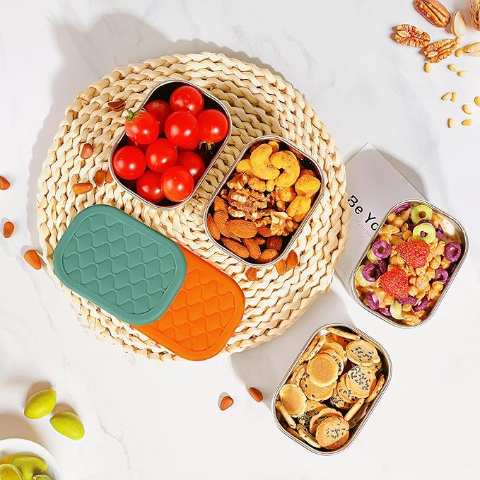 3 Pcs 8oz Stainless Steel Kids Lunch Box, Small Snack Containers with Lids, Reusable Leak Proof Lunchbox, Salad Dressing Container to Go, Mini Bento Box for Daycare School