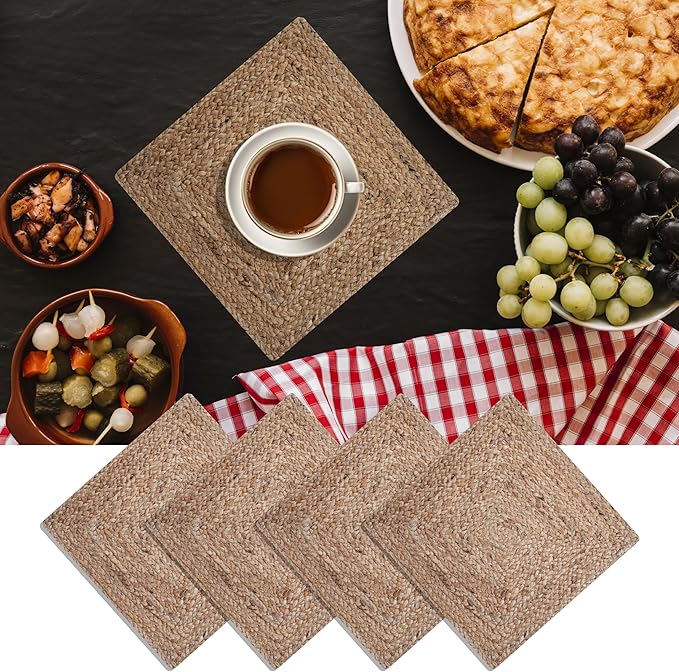 Craft Trade Jute Hand Braided Tablemat Set of 4 Natural Fiber Rustic Vintage Farmhouse Table top & Dining Table Round Placemat for Parties 13” Diameter, Natural Beige