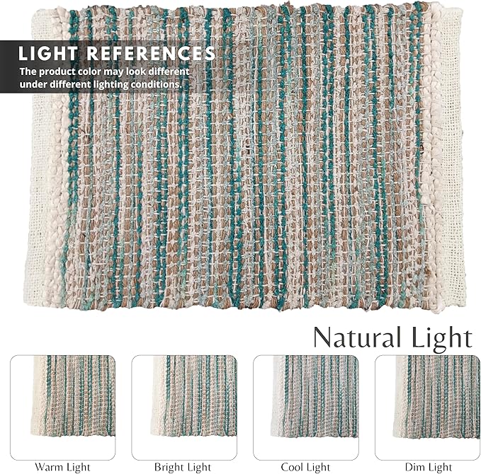 Hausattire Woven Table Placemats Set of 4 - Teal, Jute Boho Outdoor Table Mats for Kitchen Dining Decoration | Heat Resistant Farmhouse Rustic Dinner Placemat for Thanksgiving Decor - 13x19 Inch