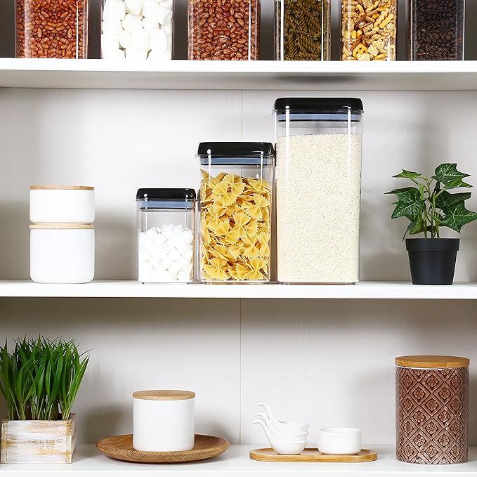 Felli Flip Tite Storage Container with Lid 6" XL Air Tight Ring Lock Top, Clear Acrylic Canister Set for Kitchen, Pet Cat Dog Food Treats (Nest-L, Black) NLQUA4-050(870191)