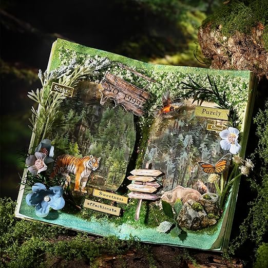 Forest Adventure Transparent PET Scrapbook Tape Set with Clip - 4 Rolls Tree and Landscape Scenery Design Stickers for Journals Planners Crafts and Gift Ideas