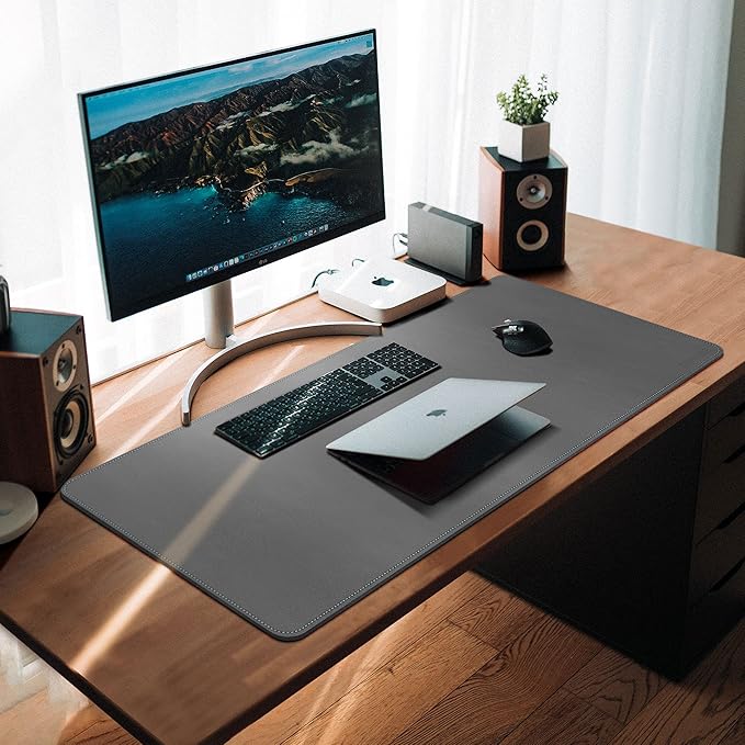 CENNBIE Desk Mat Pad Blotter Protector 47.2" x 19.6", PU Leather Desk Mat Laptop Keyboard Mouse Pad with Comfortable Writing Surface Waterproof (Grey)