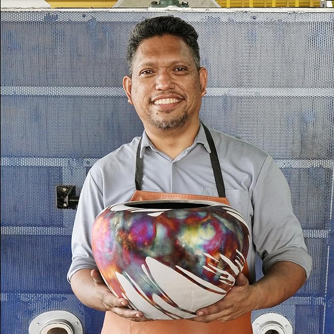 RAAQUU Koban Vase 7" - Handmade Raku Ceramic with Water Tube - Carbon Copper Matte Finish - Modern Boho Home Decor for Living Room, Bedroom, Office - Housewarming Gift - Artisan Pottery