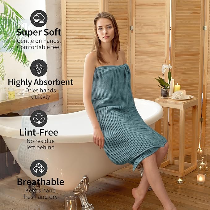 New Microfiber Waffle Bath Towels, 2 Pieces, Oversized, Soft, Absorbent, Fast Drying, Lint Free (Green)